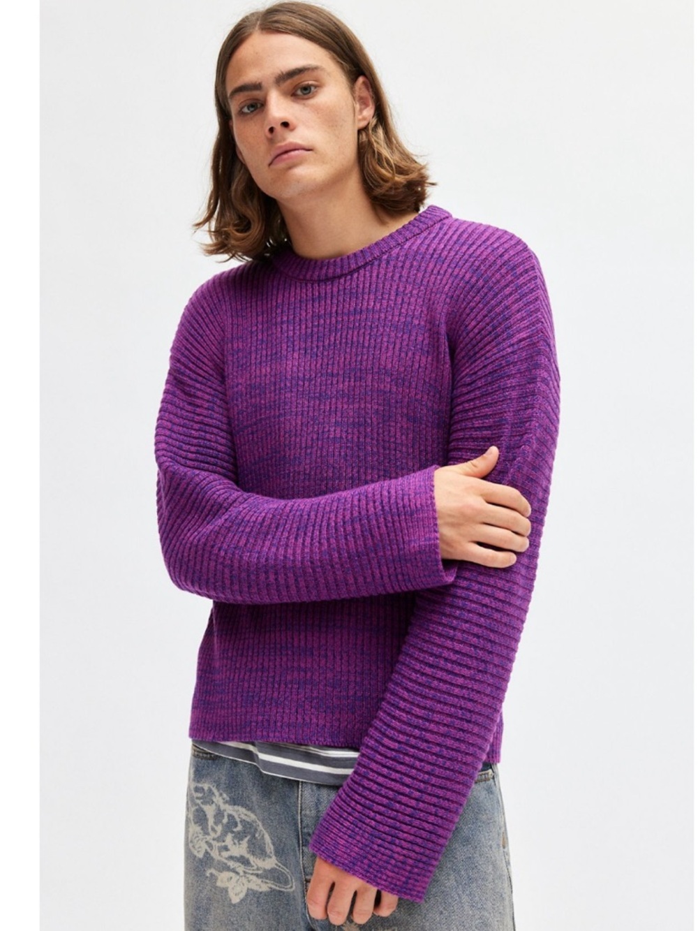 Men’s Urban Outfitters Copper Ribbed Crewneck Sweater in Purple